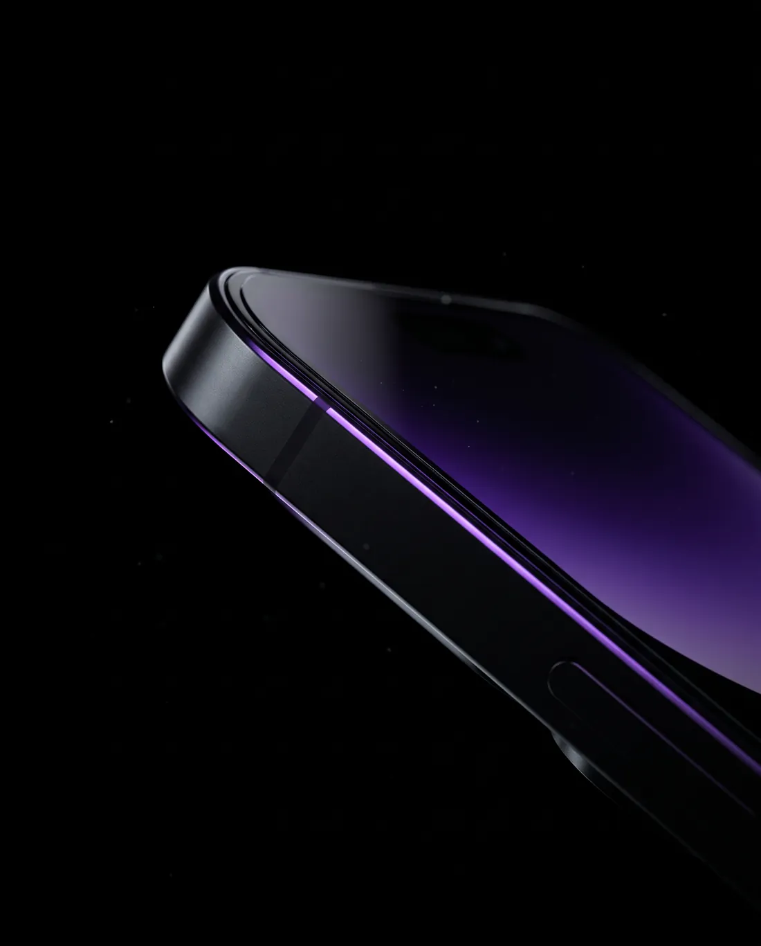 Macro photograph of the illuminated edge of a matte black phone